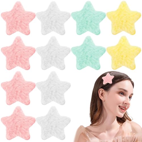 24 PCS Fluffy Star Hair Clips Yellow Star Hairpins Star Hair Clips Cute Hair Clips Fluffy Fuzzy Hair Clips Soft & Anti-slip Hair Decor Portable Small Hair Clips Y2k Accessories for Women