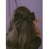OJERRY Oversized Black Silk Star Detail Hair Ribbon Bow for Women, Bow Hair Metal French Barrette Clip, Old Money Dark Coquette Bow Aesthetic Gift Hair Accessories