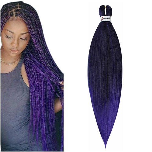 BALINGHAIR Pre Stretched Braiding Hair Ombre Purple Kanekalon Braiding Hair Yaki Texture Hot Water Setting Professional Braids Hair 26 Inch(1B/Purple-1Pcs)