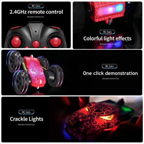 RC Cars,Dinosaur Remote Control Car,Fast RC Car,Kids Remote Control Cars for Boys 8-12 with Crackle Light,Rechargeable,Radio Controlled,2.4GHz,360°Rotate,All Terrain Stunt Toys Car,Girls Birthday Gift