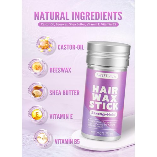 SWEET VIEW Hair Wax Stick, Flexible Hold Slick Back Hair Stick Anti-Frizz and Smooth Flyaways 2.7oz