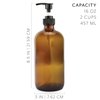 Cornucopia 16oz Amber Glass Bottles w/ Pump Dispensers (2-Pack); Refillable Lotion Liquid Soap Pump Brown Bottles + Chalk Labels & Lids, BPA-Free Plastic Tops