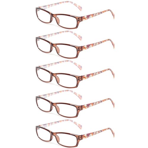 Reading Glasses 5 Pairs Fashion Ladies Readers Spring Hinge with Pattern Print Eyeglasses for Women (5 Pack Purple, 3.5)