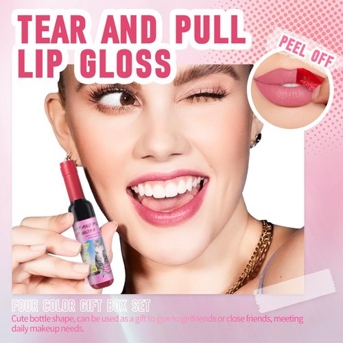 HOSAILY 4Pcs Wine Bottle Lip Stain Peel Off, Tattoo Color Lip Liner Stain peel, High Pigment Transfer Proof Magic Lip Tint, Matte Natural Dewy Finish Waterproof Long Lasting Lipstick Makeup Gift Set
