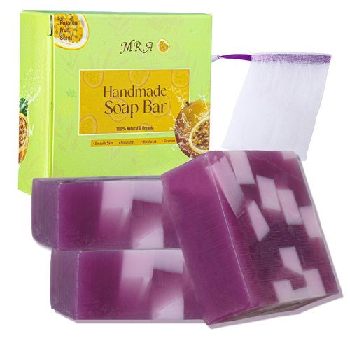 3Pack Natural Body Soap Bar, Organic Bath Bar Soap for Men and Women, Handmade Soap Shea Butter Soap for Body and Face, Hand Wash Soap,Travel Soap Body Wash for Moisturizing Passion Fruit Scent