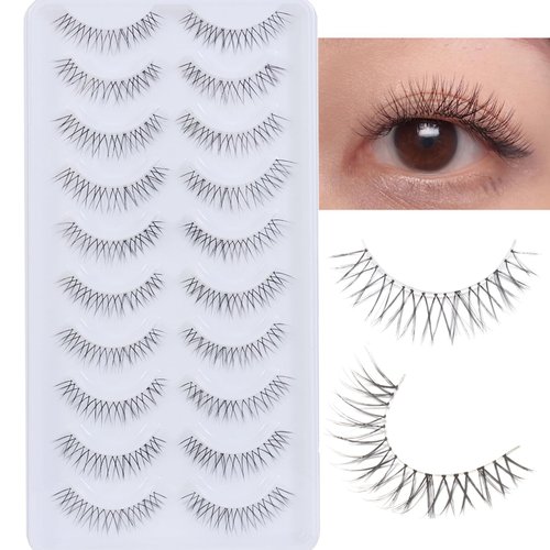 outopen 10 Pairs Natural Lashes That Look Like Extensions 5-13MM Short False Eyelashes Handmade Clear Band Wispy Eyelashes For Daily Work Lashes Easy To Apply (A01)