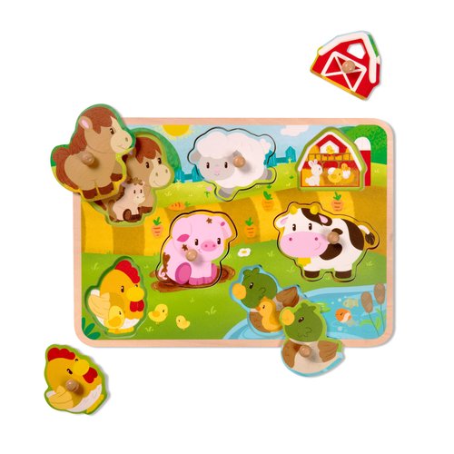 Battat- Wooden Peg Puzzle- Farm Animals Puzzle for Toddlers- Wooden Toys- Educational Toys- 2 Years + Wooden Peg Puzzle: Farmland Animals