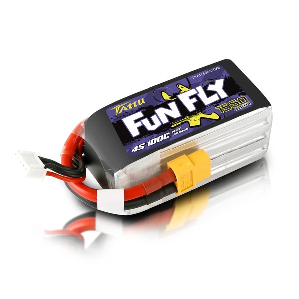 TATTU FunFly 4S Lipo Battery 1550mAh 100C 14.8V LiPo Battery Pack with XT60 Plug for RC Boat Heli Airplane UAV Drone FPV Skylark Emax Nighthawk 250 Practice