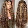 SWEETGIRL Highlight Ombre Water Wave Lace Front Wigs Human Hair Pre Plucked 13x4 Lace Frontal Wigs Curly Human Hair Wig for Women 180 Density 20 Inch