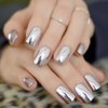 Coolnail Shiny Punk Style Metallic Light Purple False Fake Nails Metal Plating Acrylic Short Reflective Mirror Press on Nail Art Tips