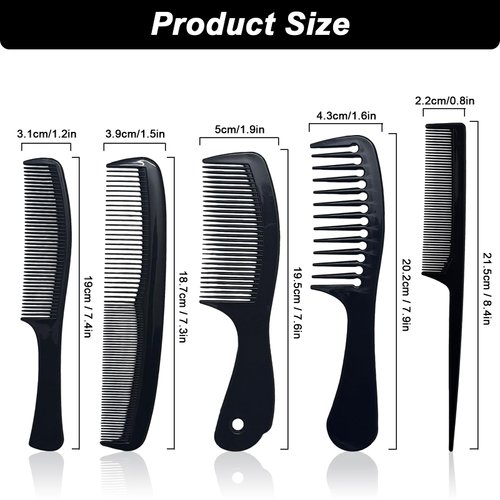 WOXVM Hairdressing Combs Set, 5 Pack Wide Tooth Combs, Heat Resistant Anti-static Carbon Hair Brush Fine Tooth Hair Comb for Long, Wet or Curly Hair Detangling