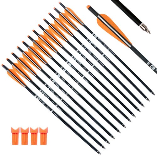 Tiger Archery 20inch Hunting Archery Carbon Arrow Crossbow Bolts with 4" vanes Feather and Replaced Arrowhead/Tip(Pack of 12) … (Orange)
