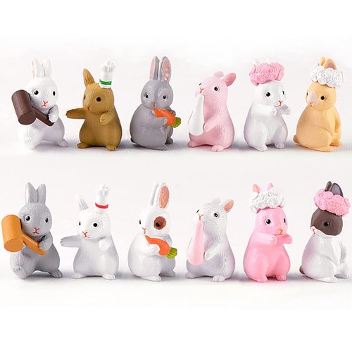 MAOMIA 12 Pcs Rabbit Figures for Kids, Bunnies Toy Set Cake Toppers, Miniature Rabbit Fairy Garden Figurines Collection Playset for Christmas Birthday Gift Desk Decoration