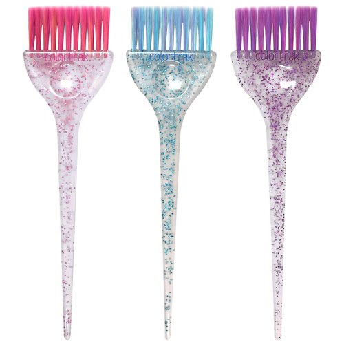 Colortrak 3 Pack Hair Color Brush Set with Glitter Handles for Highlighting, Tint and Coloring Ha...