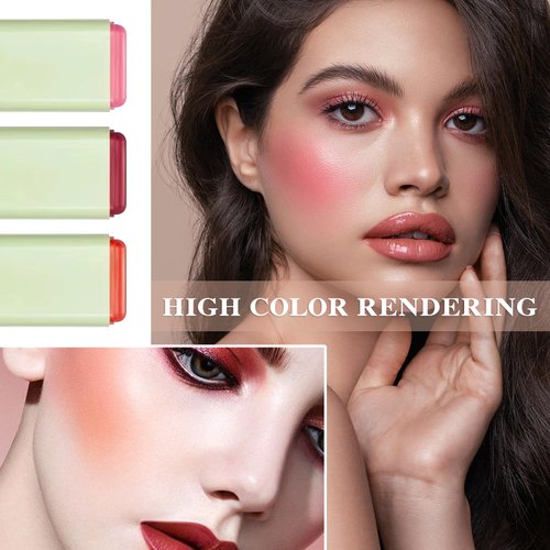 Cream Blush Stick with Brush,Waterproof Multi Cream Blush Stick Makeup,Lightweight,Long-lasting,Easy To Use,2 in 1 Multi Stick Blush for Cheeks & Lip Tint & Eyeshadow Makeup,Suitable for All Skin D