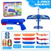 LJZJ 3 Pack Airplane Launcher Toys, 2 Flight Modes LED Foam Glider Catapult Plane, Outdoor Flying Toy for Kids, Birthday Gifts for Boy Girl 6+ Year Old, B-Day Party Supplies