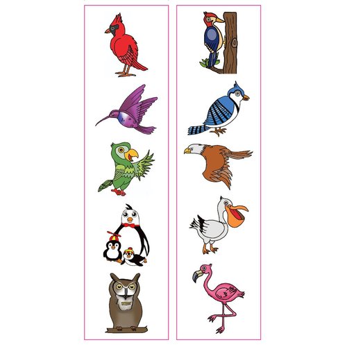 Premium Bird Temporary Tattoos, Party Favors: Hummingbird, Owls, Parrot, Flamingo, BlueJay, Cardinal