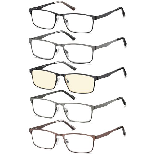 EYECEDAR 5-Pack Reading Glasses for Men Metal Frame Spring Hinges Include a pair of Blue Light Blocking Computer Readers Eyeglasses 2.00