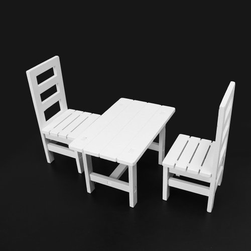 1/6 Scale Wooden Dollhouse Furniture Table Chairs Furniture, 12inch Wooden Square Furnishings Model Toy for Decor Doll Living Room, Dining Room (White Color, 3PCS/Set)