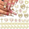 YAEISM Gold Nail Charms 35PCS Crystal Heart Nail Charms 3D Alloy Cross Nail Charms Metal Butterfly Charms Nail Rhinestones for Women Nail Art and DIY Crafts