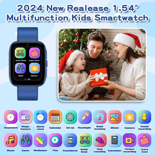 WISYME Kids Smart Watches for Girls Boys with Puzzle Games/Habit Tracking/Audio Book/Learn Card, HD Touch Screen Pedometer Camera Alarm Clock Educational Birthday for Ages 4-12 (Pink)