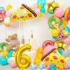 7pcs Pizza Balloons, Pizza Birthday Number Mylar Foil Balloon Pizza Slice Party Supplies Pizzaria Birthday Decorations (6th)
