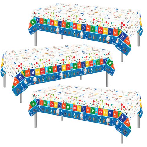 PHOGARY 3 PCS Science Tablecloths Science Themed Tablecloth Plastic Science Party Table Covers Laboratory Party Table Cloth for Kids Little Scientist Birthday Science Party Decorations, 51 x 86 Inches
