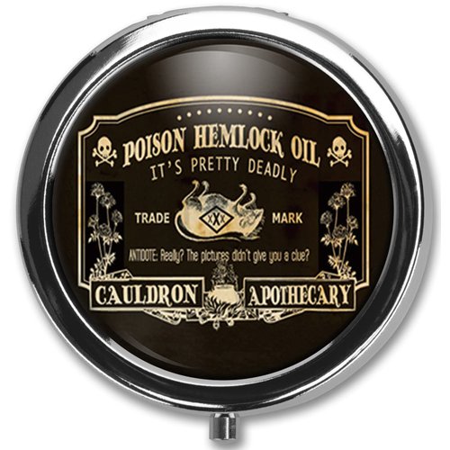 ETFNXRG Poison Hemlock Oil Pill Box Pill Case Pill Box Holder Trinket Stash Box Arsenic Vintage Style Medicine Vitamin Pill Organizer Case Black
