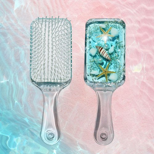 FONMY Detangling Hair Brush w/Nature Seashell,Seascape Designed Arcrylic Paddle Hairbrush Glide T...