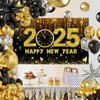 New Years Decorations, New Years Eve Party Decorations Include Black and Gold Balloon Arch Kit 2025 Happy New Year Backdrop for New Years Eve Party Supplies