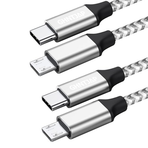 GHNTJAP 2 Pack 1.5ft USB C to Micro USB Cable, Micro USB to USB C Cable Braided USB Type C to Micro USB Android Charger Cable Compatible with MacBook Pro, Galaxy S22 S21 S10, Pixel，LG