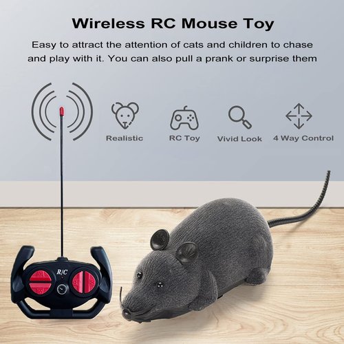 Ufurty Remote Control Mouse Cat Toy, Greatstar Wireless Electronic RC Mouse Rat Pet Toy Running Wheel Plush Rat Chasing Prank Toy for Cats Dogs Pets Kids Novelty Gift (Grey)