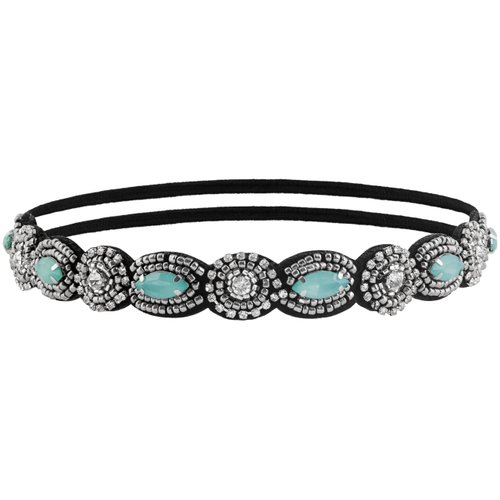 MINACHI Bohemian Beaded Sewn Rice Hair Band with Created Turquoise Beads, Elastic Cotton Rope, All-Match Face Hair Accessories, Ethnic Style for Women