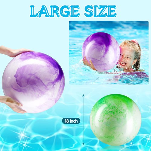 2 Pieces 18 Inch Marbleized Bouncy Balls Colorful Inflatable Balls Big Cloud Bouncing Balls PVC Bouncy Play Balls for Adults Pet Party Supplies Beach Playground Water Fun(Purple, Green)