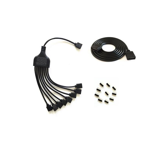 4 Pins black rgb LED Splitter Cable LED Strip Connector 8 Way Splitter Y Splitter for One to Eight RGB 5050 3528 LED Light Strips with,1m rgb wire，10x male to male 4pin plugs