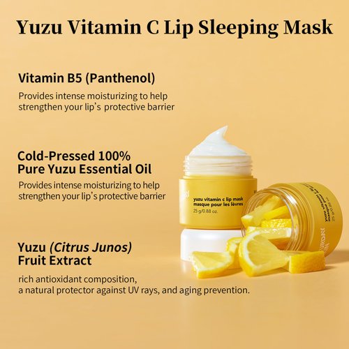 Saturday Skin Yuzu Vitamin C Lip Mask Overnight Lip Sleeping Mask Moisturizing For All Skin Types Softer & Smoother Pout Lip Balm Hydrating Infused with Vitamin B5 Non-Sticky, Vegan & Cruelty-Free