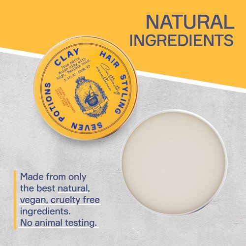 SEVEN POTIONS Hair Clay For Men and Women 3.4 fl oz - High Hold Matte Pomade - Effortless Hair Styling Product That Leaves No Residue - Water Based - Natural, Vegan, Cruelty Free