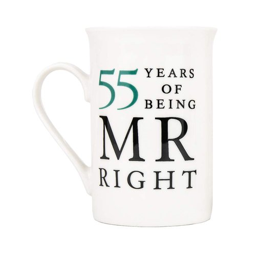Haysoms Ivory 55th Anniversary Mr Right & Mrs Always Right Ceramic Mugs Gift Set Thoughtful and Unique Gift Idea Dishwasher and Microwave Safe