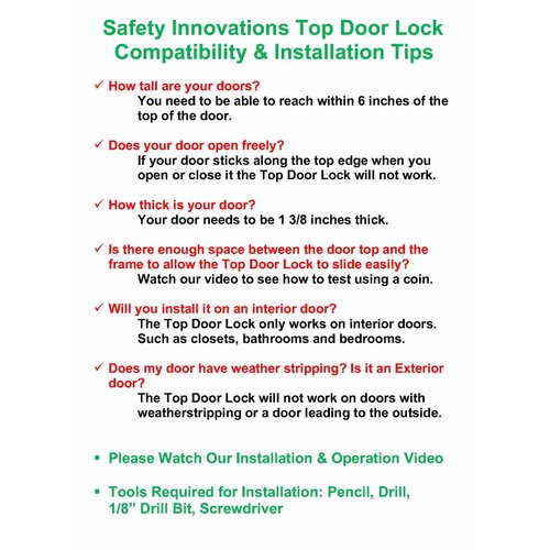 Safety Innovations Child Proof Deluxe Door Top Lock for 1 3/8 inch Thick Interior Doors Only, Made of Tough ABS Plastic (2-Pack)