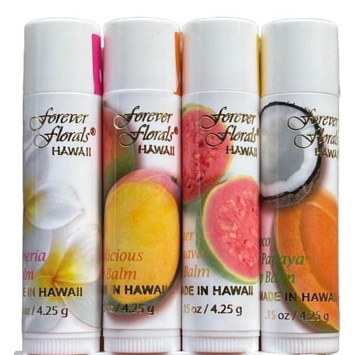 Hawaiian Forever Florals Lip Balm 4 Pack (Plumeria and Fruits)