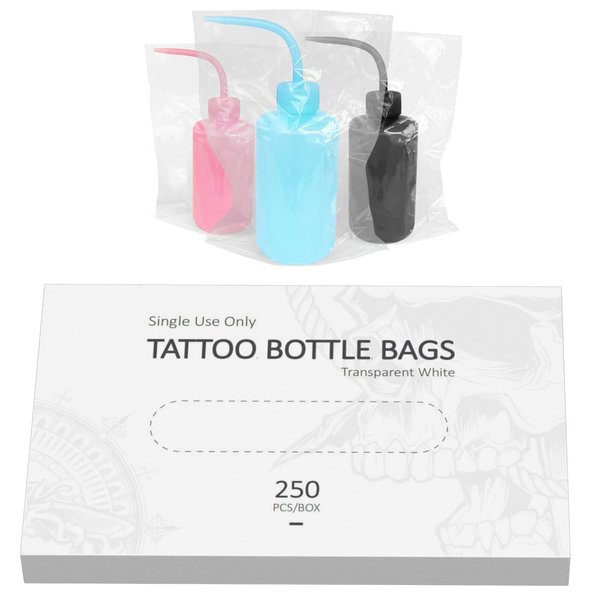 ZHOOGE 250pcs Tattoo Wash Bottle Bags 9.86 in X 5.91 in White Transparent Odorless Disposable Squeeze Wash Bottle Bags for Tattoo Bottles Tattoo Supplies Tattoo Kits