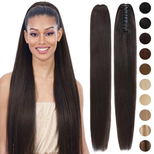S-noilite Claw Clip Ponytail Extension Human Hair #1B Natural Black Real Remy Human Hair Ponytail Extension 16inch Long Straight Hair Pony Tails Hair Extensions For Women 105Grams