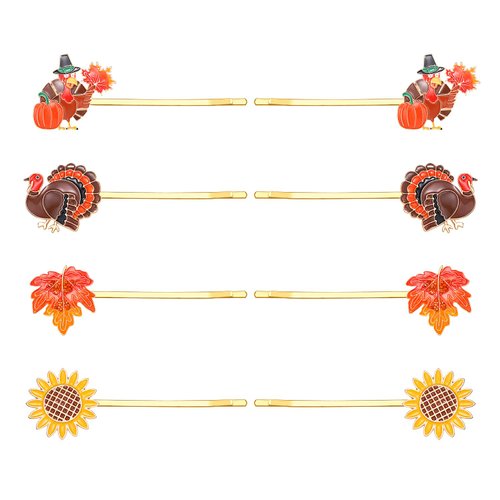 Boderier 8 Pack Thanksgiving Hair Clips for Women Fall Maple Leaf Turkey Hair Bobby Pins Thanksgiving Holiday Party Costume Hair Accessory Gifts (Turkey Leaf)
