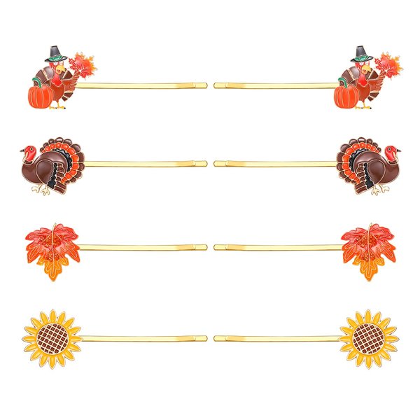 Boderier 8 Pack Thanksgiving Hair Clips for Women Fall Maple Leaf Turkey Hair Bobby Pins Thanksgiving Holiday Party Costume Hair Accessory Gifts (Turkey Leaf)