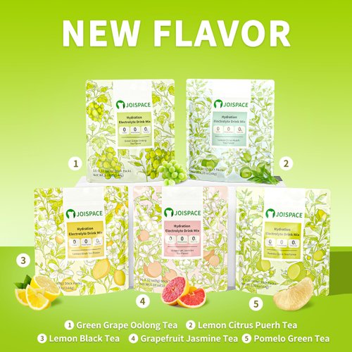 JOISPACE Electrolyte Drink Mix - Green Grape Oolong Tea - Hydration Powder Packets with Tea Polyphenols & Ascorbic Acid | Non-GMO, Gluten Free, Vegan Electrolytes Powder Packets | 16 Servings