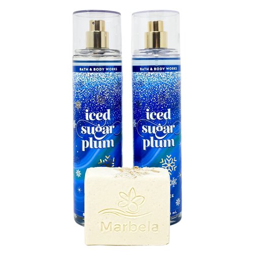 Bath & Body Works Iced Sugar Plum 2 Pack Fine Fragrance Mist Gift Set with a Natural Oats Bar Soap - Full Size