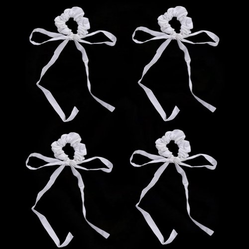 Leadigol 4 Pcs Ribbon Bow Hair Ties, Hair Scrunchies with Bow Women Bowknot Ponytail Holder Ribbons Tassel Hair Ropes Satin Ribbons Hair Ties for Women