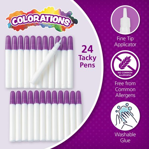 Colorations Tacky Glue Pens Classroom Supplies for Arts and Crafts Projects (Pack of 24), Quick Dry, Bulk Classroom Glue