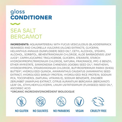 Seaweed Bath Co. Gloss Conditioner, Sea Salt Bergamot Scent, 12 Ounce, Sustainably Harvested Seaweed, Awapuhi, Lactic Acid, For All Hair Types