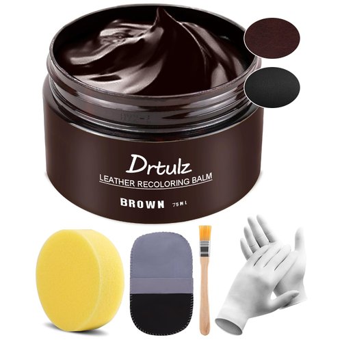 drtulz Leather Recoloring Balm, Dark Brown Leather Repair Kit for Furniture, Steering Wheel, Car Seat, Sofa, Purse - Repair Faded or Scratched Leather Vinyl, Leather Color Restorer Conditioner Polish